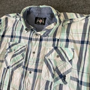 Lions Crest by English Laundry Short Sleeve Button Up Teal/White Shirt, Size 3XL